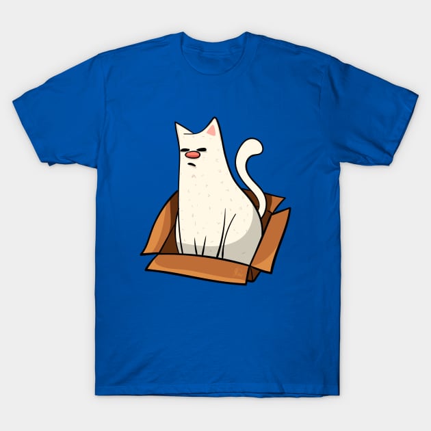 White Cat In A Box Design T-Shirt by KPrimeArt